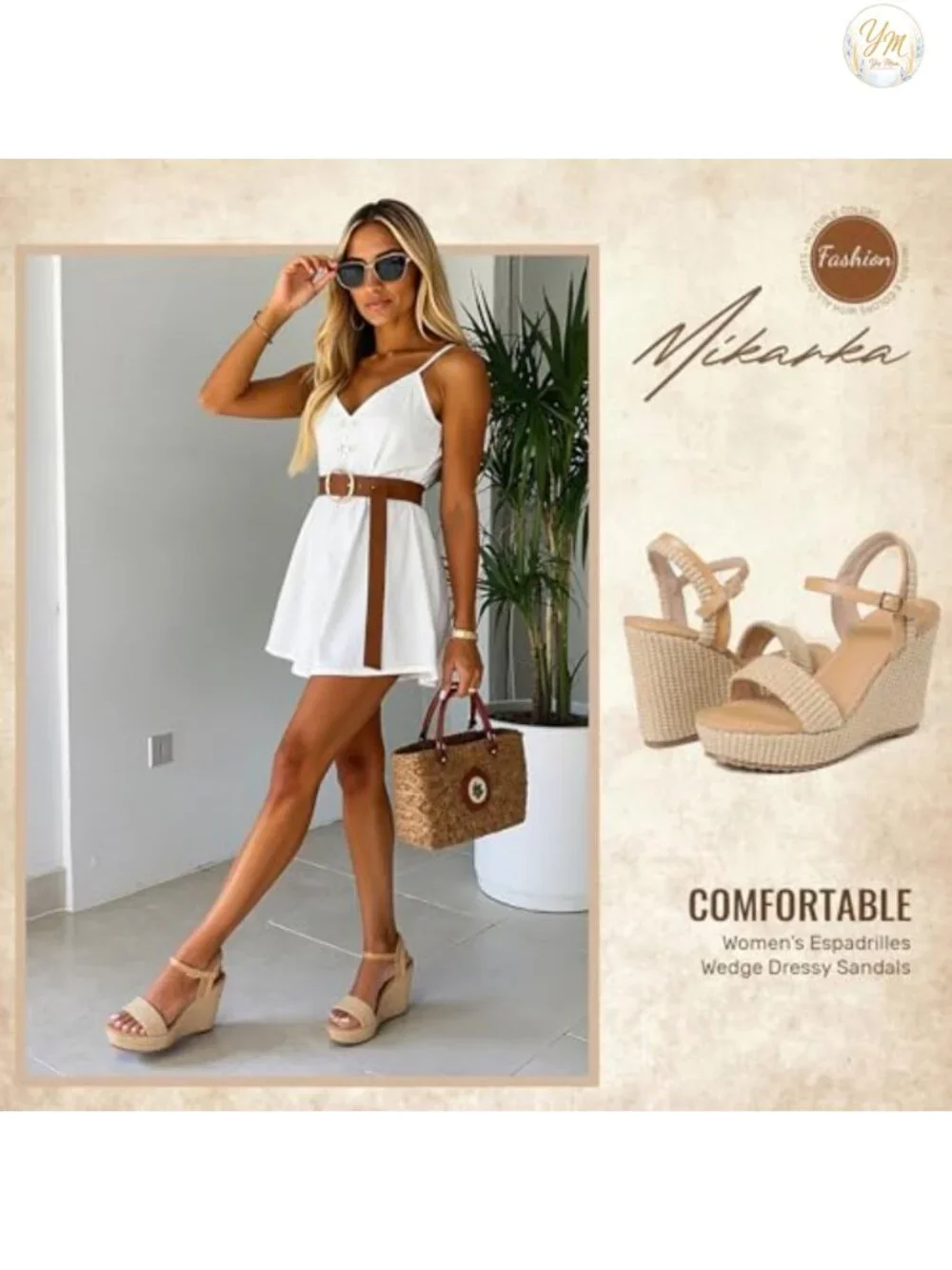 Women's Espadrille Wedge Sandals Open Toe PU Platform Ankle Strap